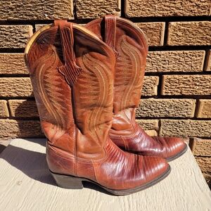 Ferrini P's Congac Brown Teju Lizard  Cowboy Boots Men's Size 9.5 EE 717034